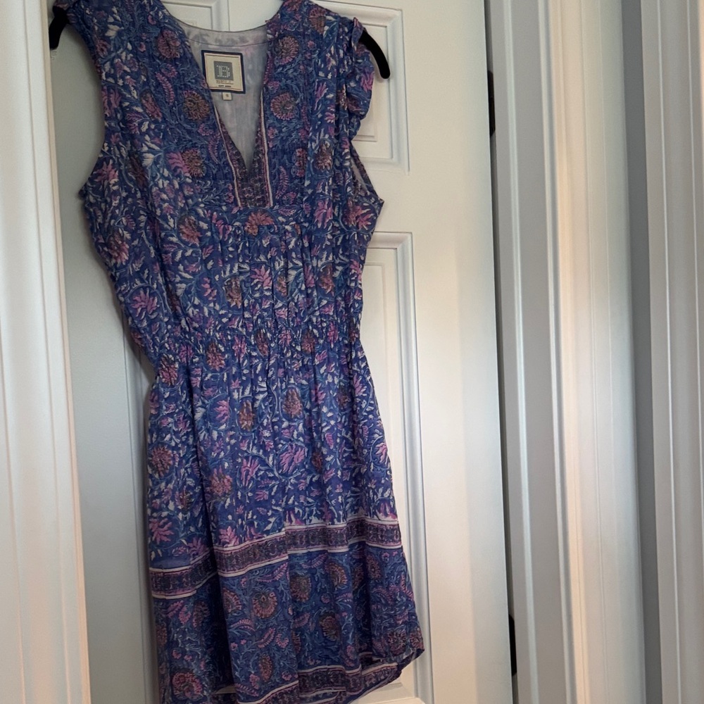 Blue Floral Printed Mini Dress with Smocked Waist